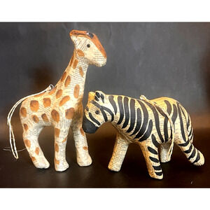 World Market | Paper Mache | Safari Animal Ornaments | Giraffe & Zebra | GUC